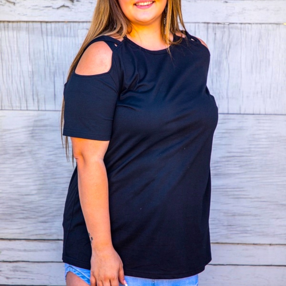 Criss cross cold shoulder black shirt